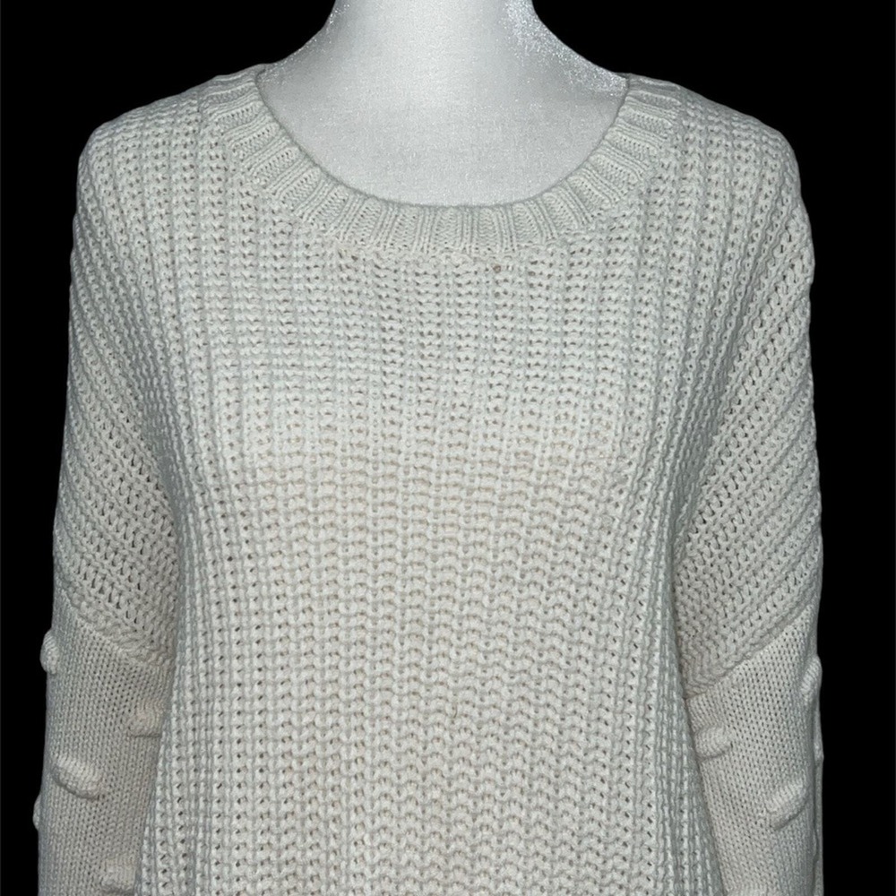 moon & madison Women's Sweater Size L Light Cream Pom Knit Pullover Cardigan